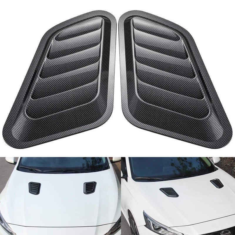 KaTur 1 Pair Universal Car ABS Decorative Air Flow Intake Scoop Turbo Bonnet Vent Cover Hood (Carbon Fiber) - Image 1